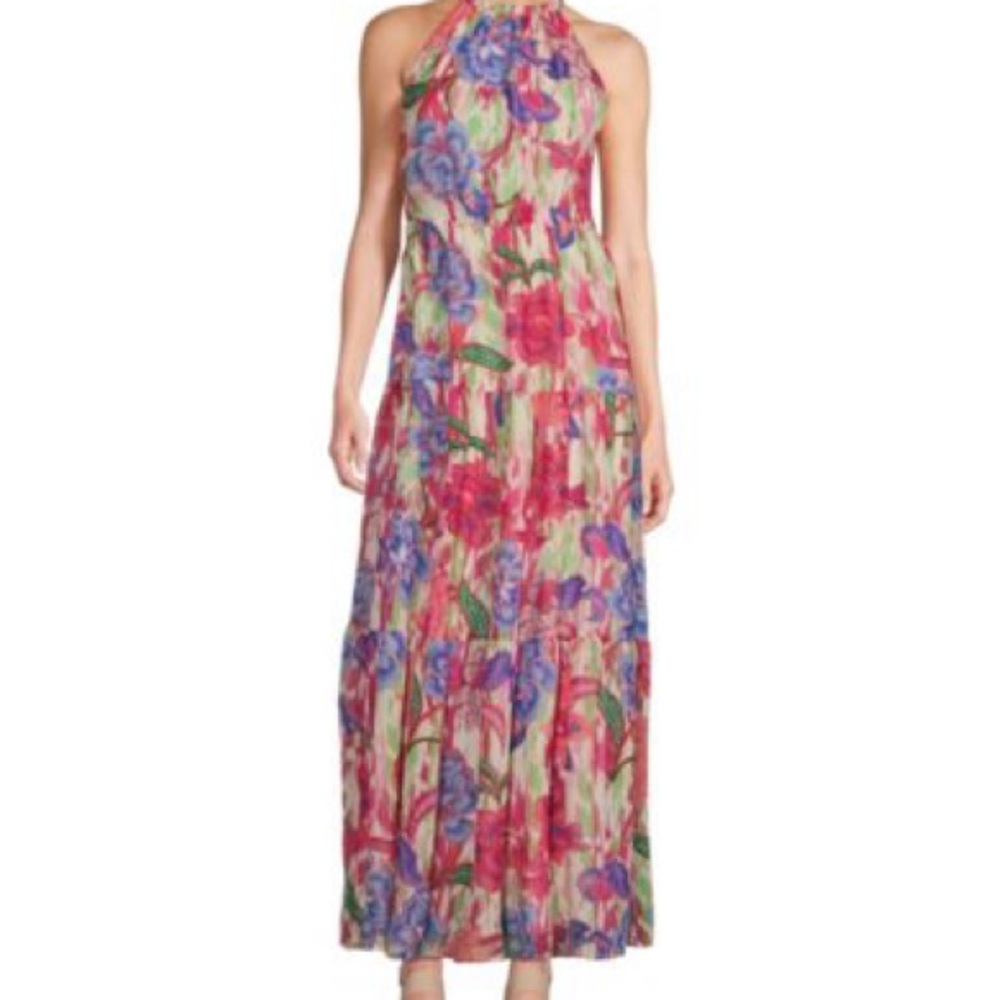 Leslie Fay Floral Halter Maxi Dress in Pink, Blue, Green